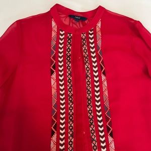 Vintage Next vibrant red embroidered button-down blouse